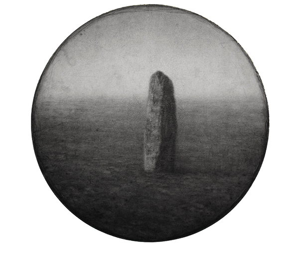 "Piedra en un paisaje agreste". l�piz y cont�. � 30 cm.