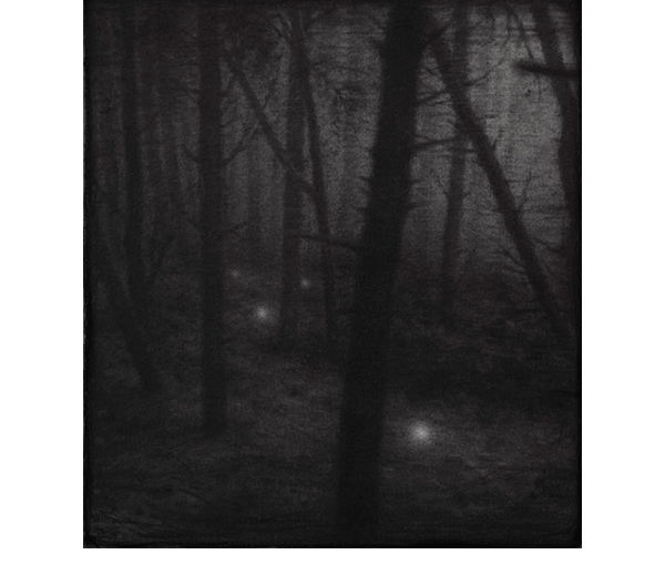 "Bosque al anochecer". l�piz y cont�. 25,5 x 22,5 cm.