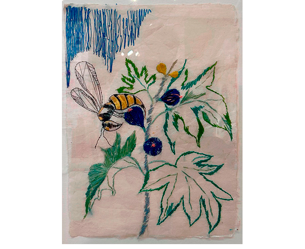 �Frutos de para�so, higos�. Hilo de seda y algod�n bordado sobre papel Japon�s. 45 x 32 cm.