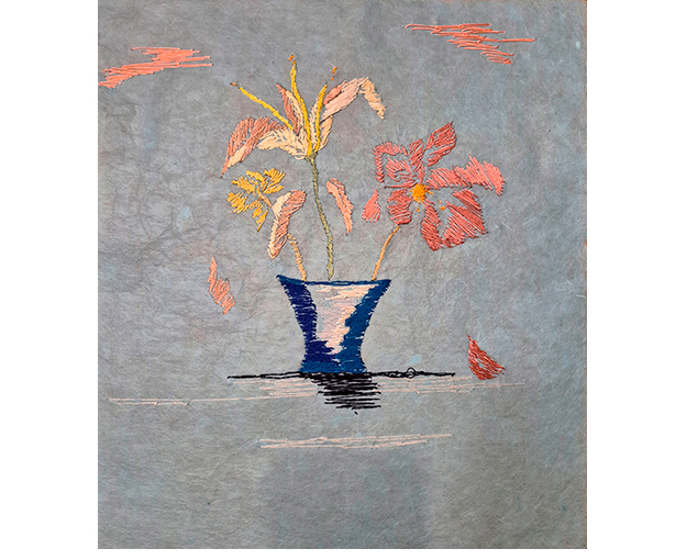 Flores al amanecer. Bordado papel japon�s. 37 x 34 cm.