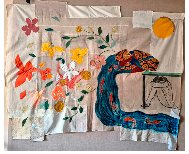 Trozos de vida. Tela, acr�lico, bordado. 175 x 225 cm.