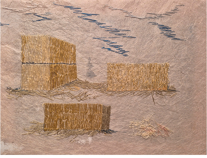 Oro y plata I. Bordado sobre papel japon�s. 61 x 46 cm.