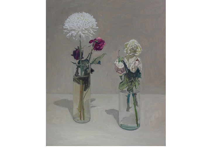 Crisantemos y rosas marchitas. �leo / lienzo. 65 x 54 cm.
