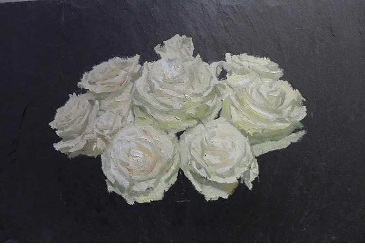 Rosas. �leo sobre pizarra. 30 x 50 cm. 