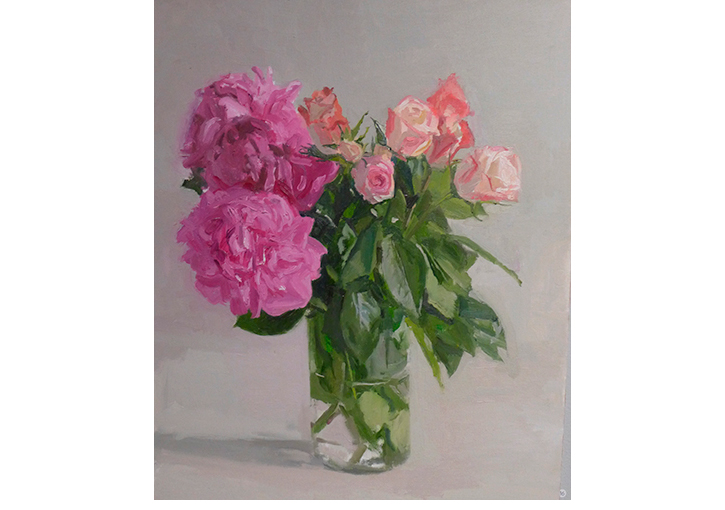 Peoniaas y rosas. �leo / lienzo.  55 x 46  cm.