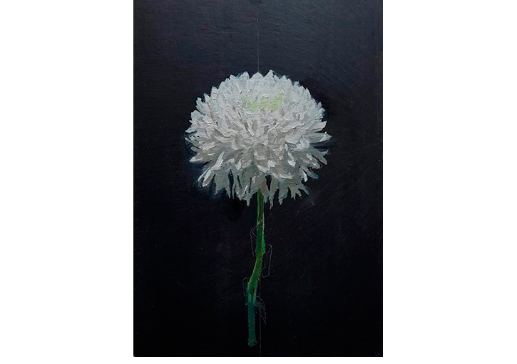 Crisantemo. �leo sobre pizarra.  37,5 x 25  cm.